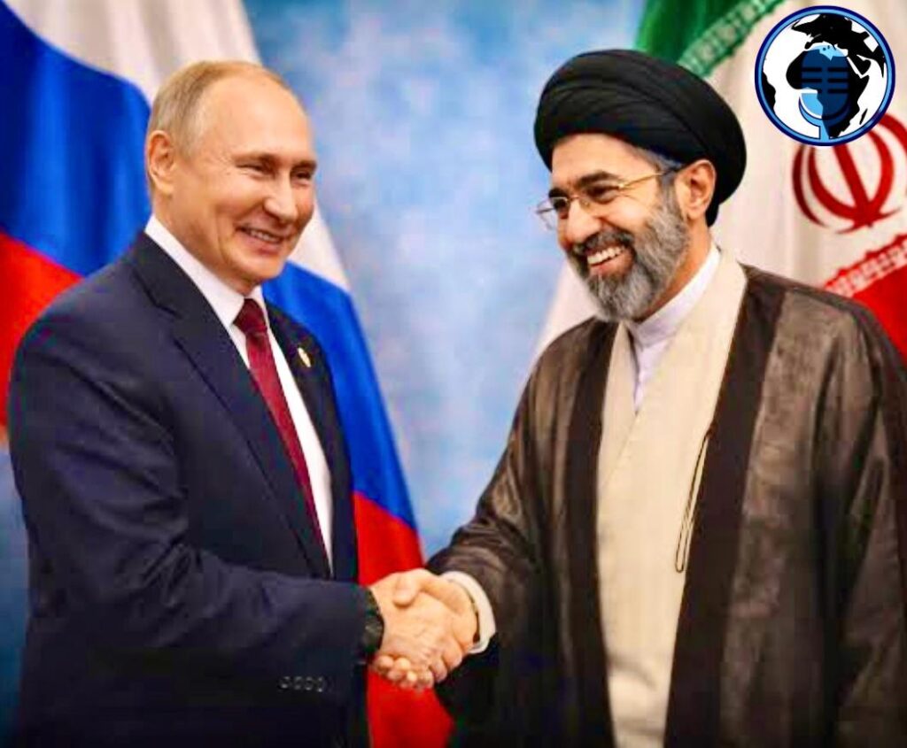 Russian President Vladimir Putin with Iran’s new Supreme Leader, Mojtaba Khamenei, - ai image - image: UET's Einsteins via Facebook