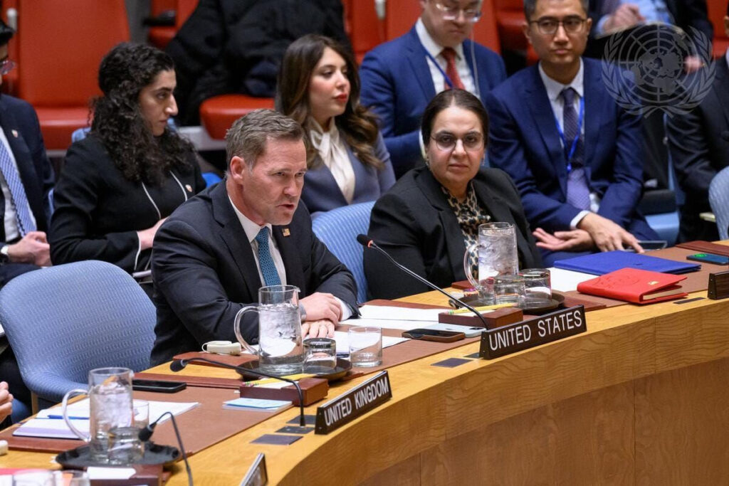 U.S. UN Ambassador Mike Walz calling on nations to join with the U.S. in a “Coalition of Freedom of Navigation" during a UN Security Council meeting. UN Photo/Loey Felipe