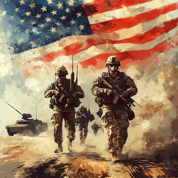 america flag and soldiers army - image: Magnific
