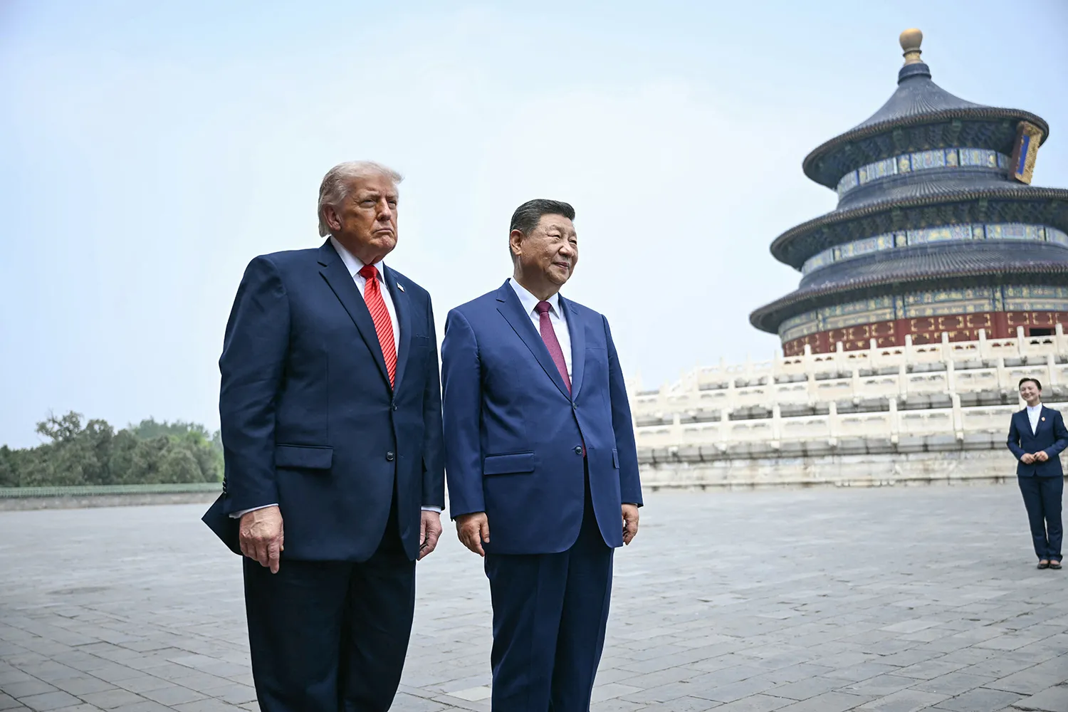 U.S. President Donald Trump and Chinese President Xi Jinping visit the Temple of Heaven in Beijing on May 14. Brendan Smialowski/AFP via Getty Images