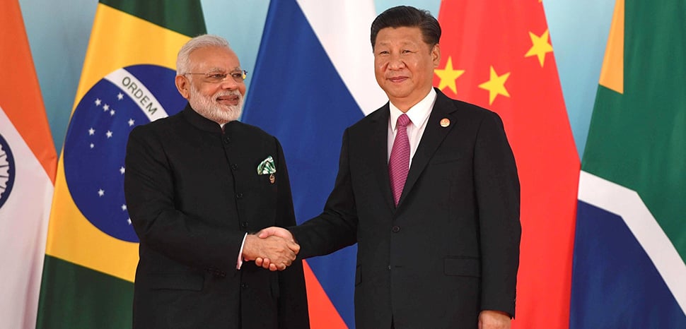 BEIJING PUSHES BACK ON ANTI-INDIA XENOPHOBIA - MODI AND XI JINPING DURING BRICS - IMAGE: GEOPOLITICAL MONITOR