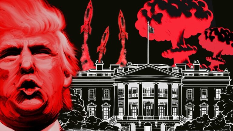 USA DONALD TRUMP STARTING NUCLEAR WAR: AI IMAGE: Illustration by Thomas Gaulkin / DonkeyHotey (Flickr, CC BY-SA 4.0) / VectorStock