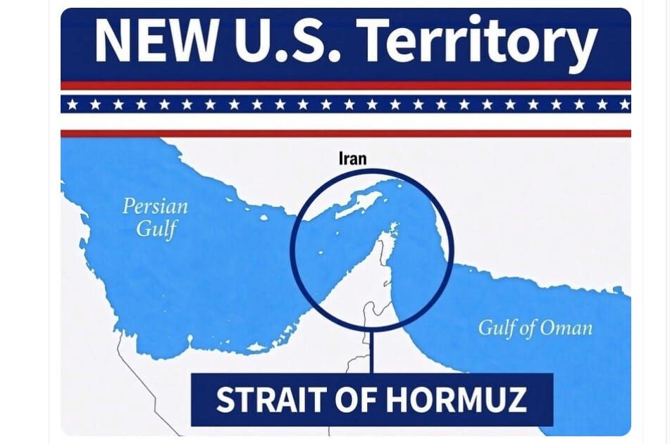 President Trump's loony map about the Strait of Hormuz. Credit: @realDonaldTrump